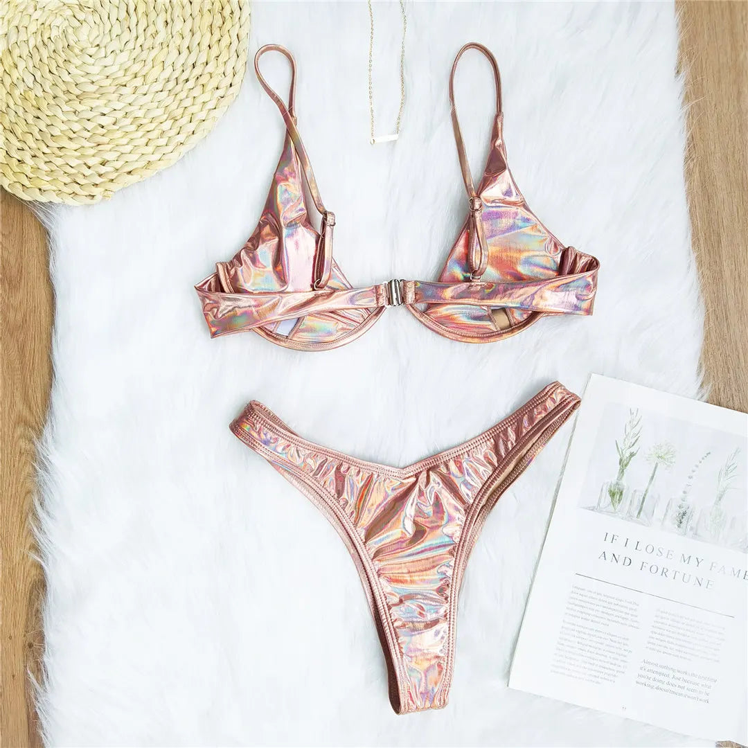 Women's V-Bar Underwired Bikini Set | V-Shape Wire Padded Two-Piece Swimwear