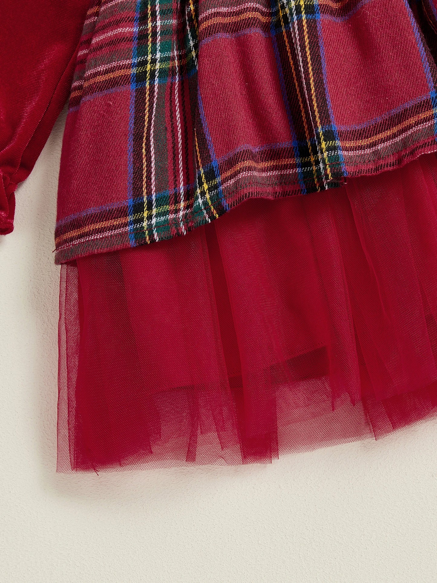 Baby Girls Christmas Plaid Velvet Party Dress (0-4Y)