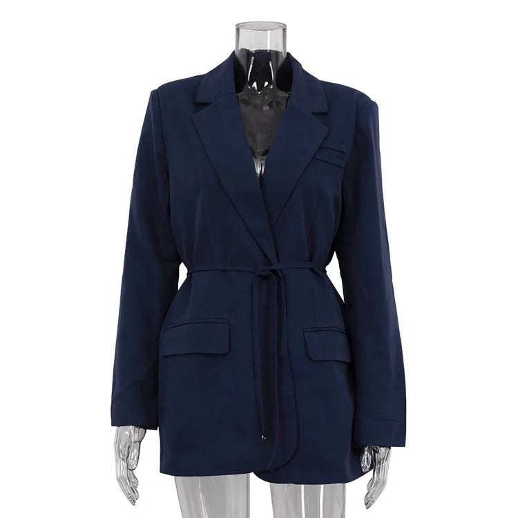 Women's Long Sleeve Lapel Blazer Coat With Belt