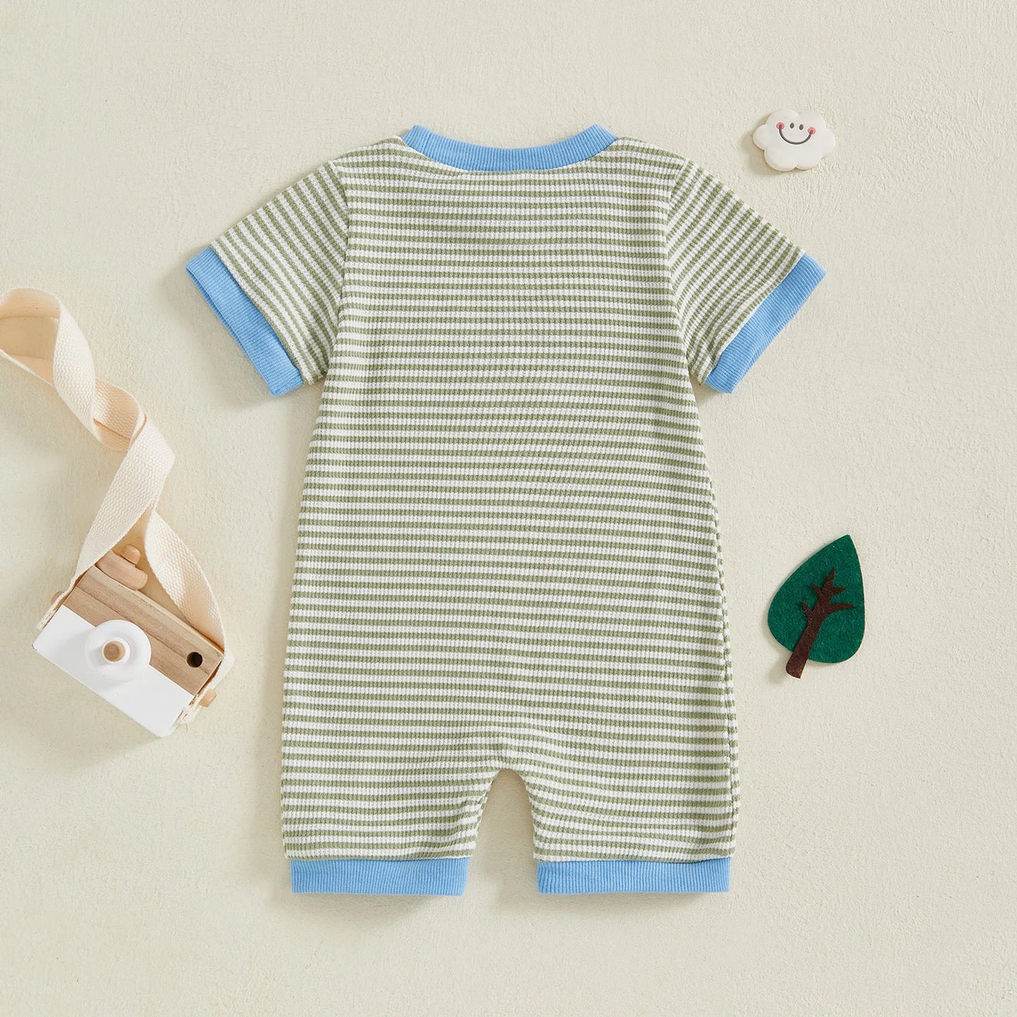 Newborn Baby Boys Summer Romper - Letter Embroidery Striped Jumpsuit (0-18M)