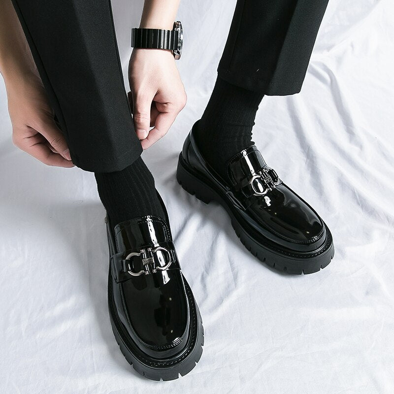 Men's Patent Leather Breathable Slip-On Solid Handmade Loafer Shoes