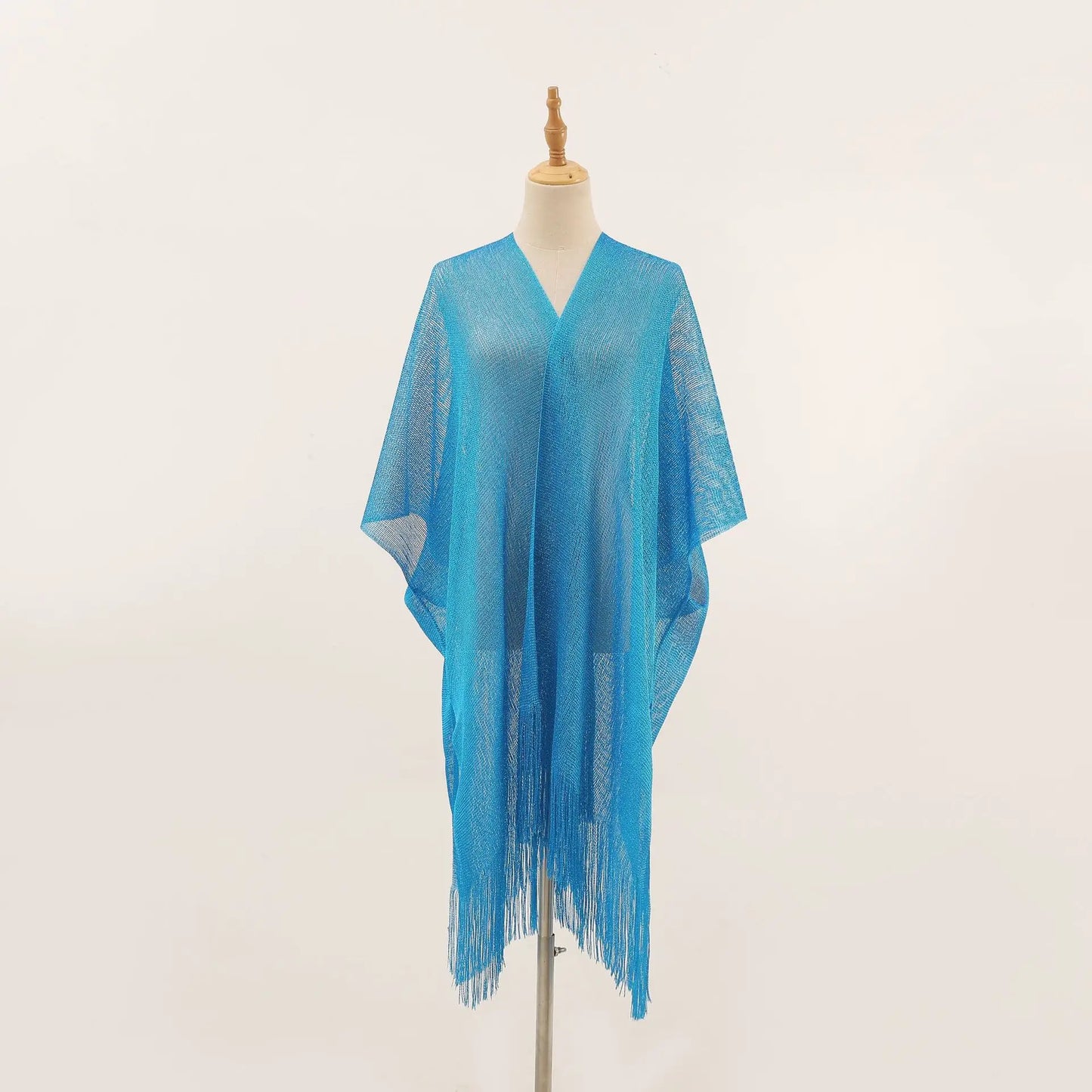 Women Swimsuit Cover Ups Shawl-Collar Caftans Beach Tunic Dress Robe Solid Tassel Pareo Beach Cover-ups