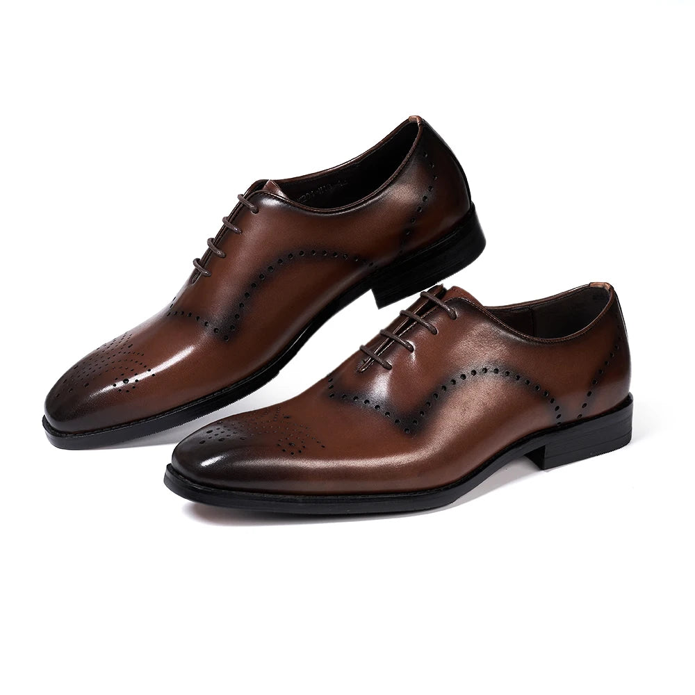 Men's Brogue Italian Genuine Leather Formal Classic Lace-Up Office Oxford Shoes