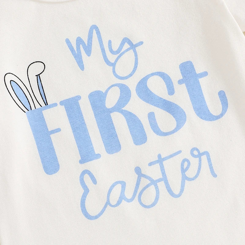 Baby Girls' Easter Outfit Set - Letter Print Romper, Carrot Bunny Shorts & Headband 3pcs