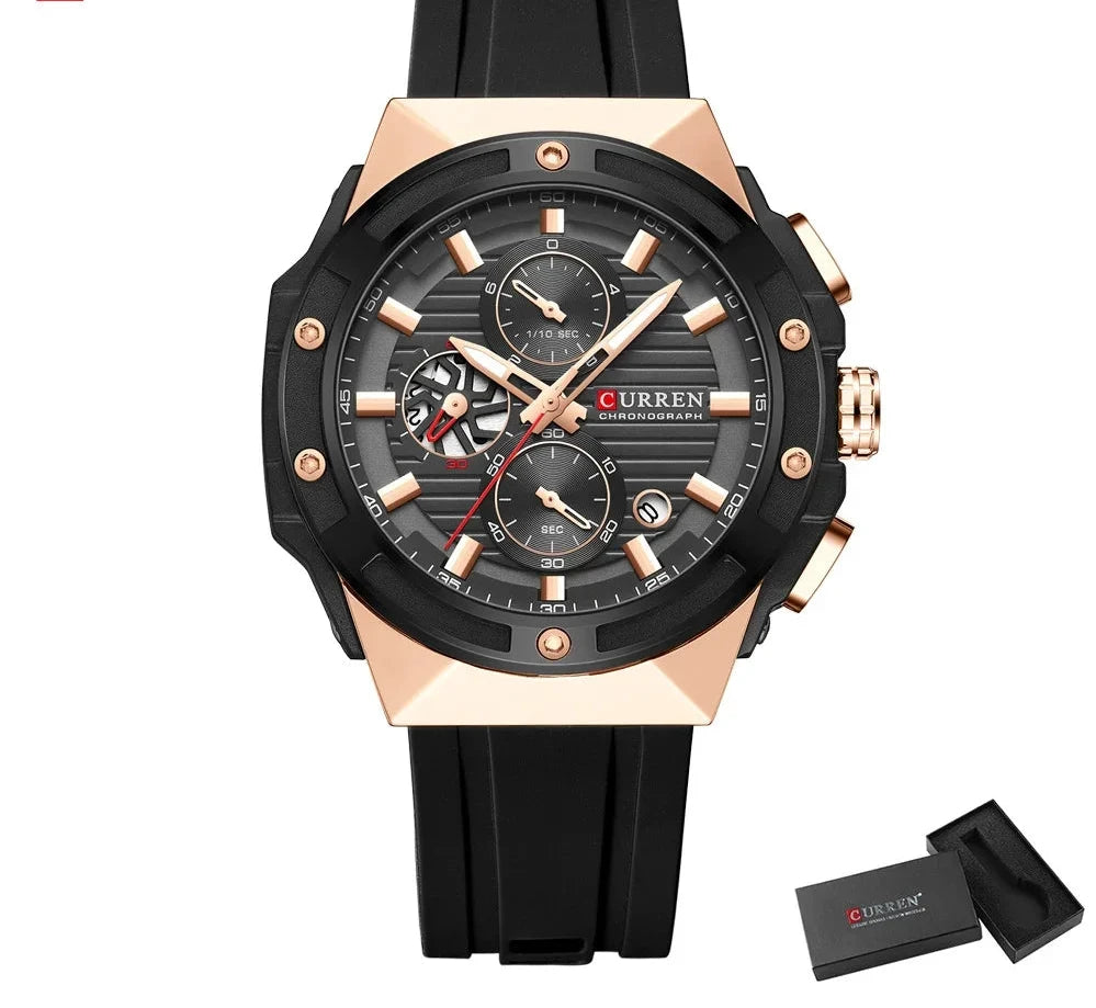 Fashionable Sports Multifunctional Chronograph Watch with Silicone Strap