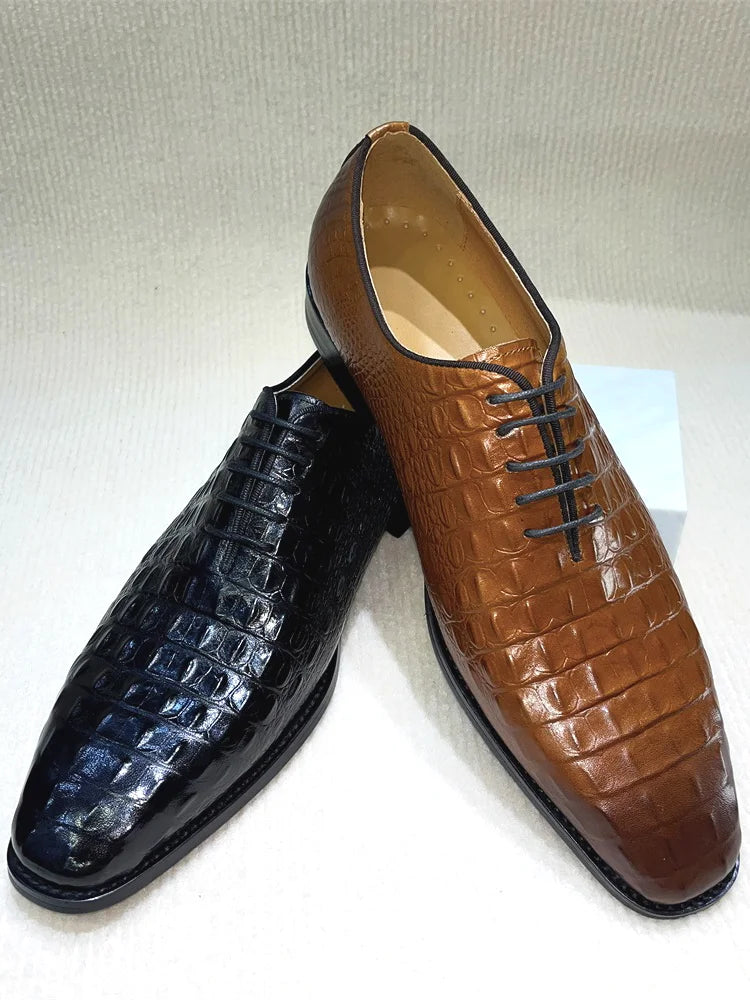 Hand-Painted Python Pattern Pointed Toe Oxford Dress Shoes