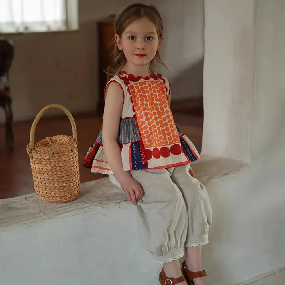 Girls' Dress Summer Children's Round Neck Sleeveless Geometric Multicolour Comfortable Casual Dress