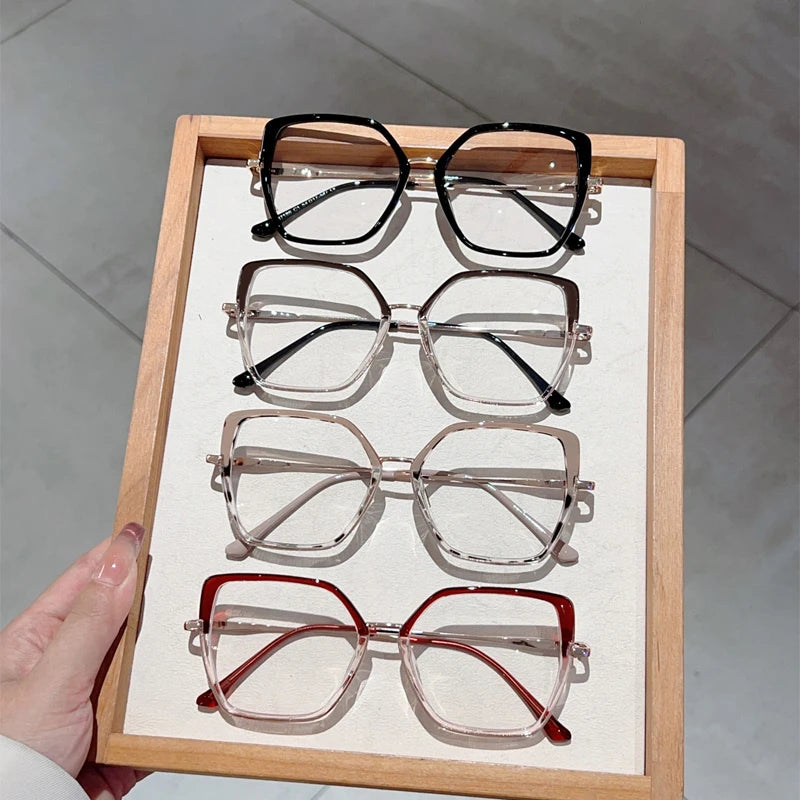 Fashion Oversized Black Frame Glasses - Blue Light Blocking Retro Metal Eyewear