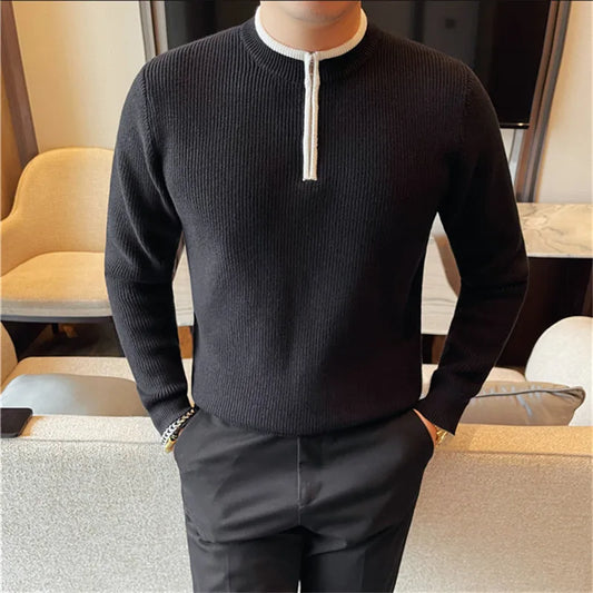 O-Neck Thick Slim Fit Half Zipper Knit Pullover
