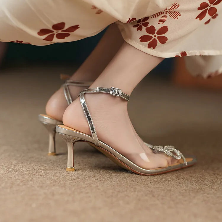 Women's Pointed Toe Rhinestone Wedding Sandals - Bowknot Pendant Pumps