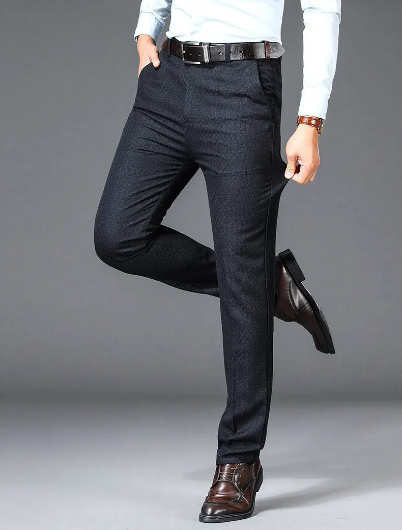 Men High Waist Straight Office Formal Trousers