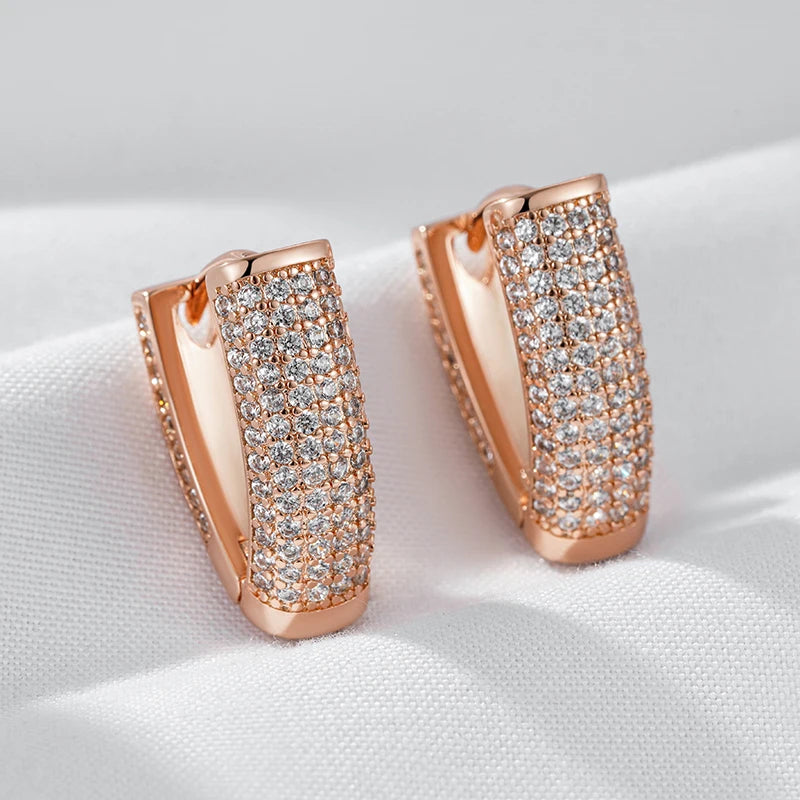 585 Rose Gold Colour V Shape Hoop Earrings For Women