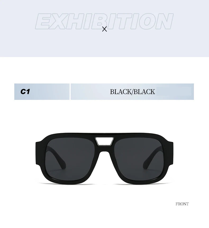 Unisex 1/4 Set Retro Large Frame Double Bridges Square Sunglasses