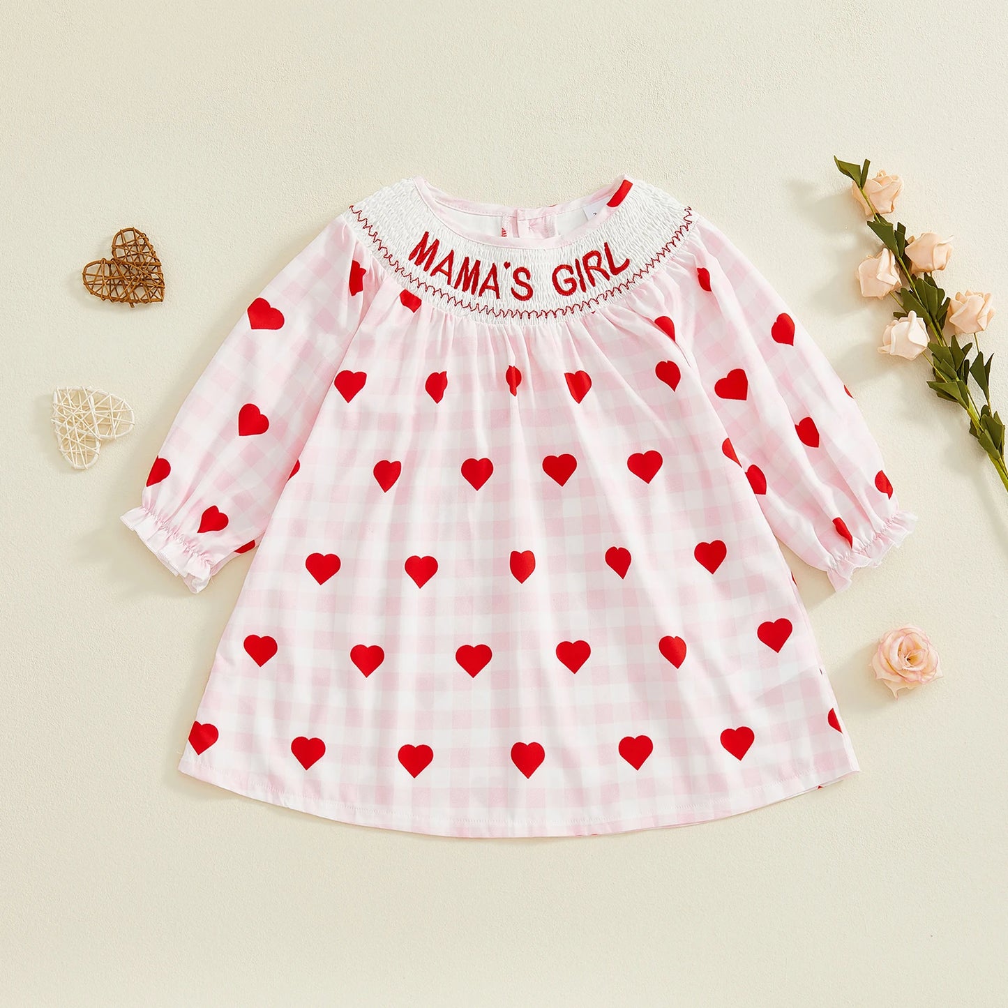 Kids' Valentine's Day Heart Plaid A-Line Dress