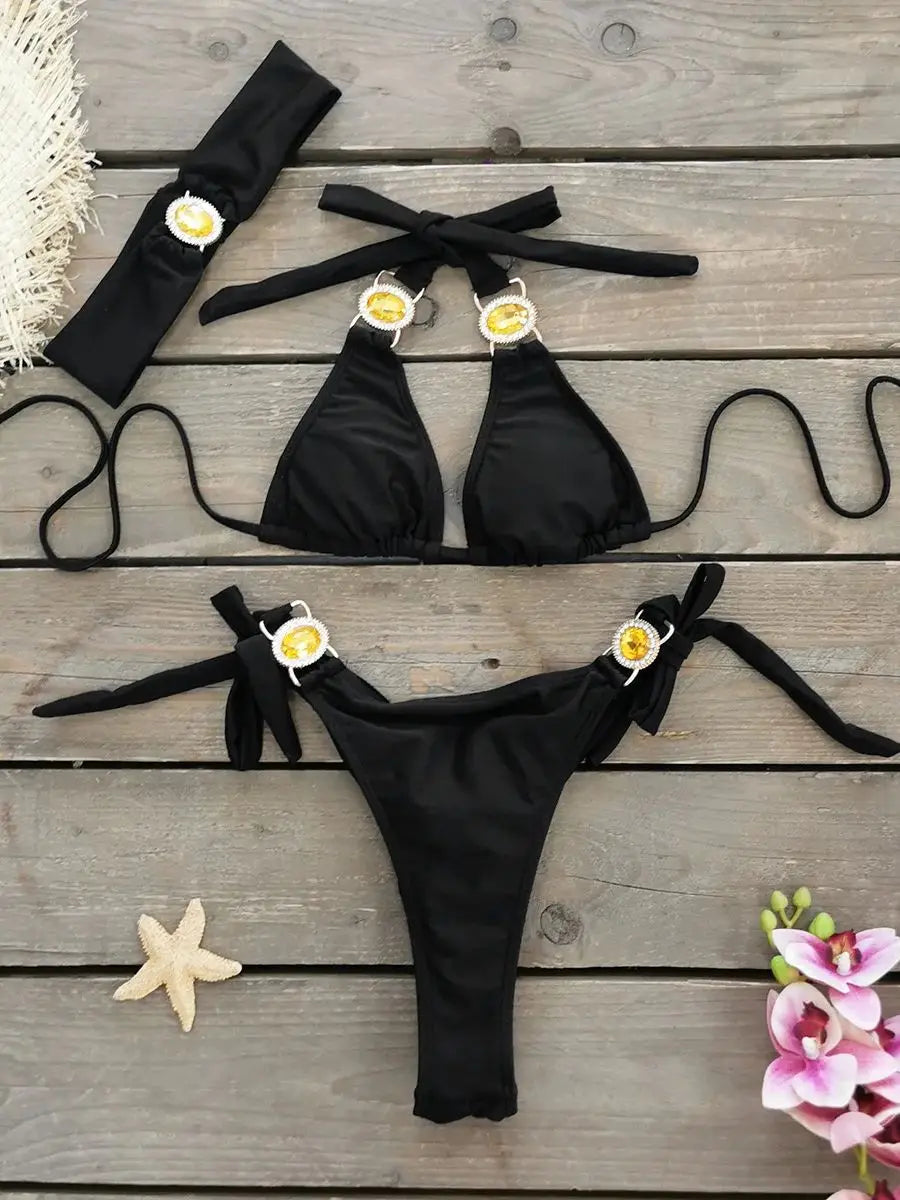 Women's Swimwear Thong Push Up Bikini High Waist Set