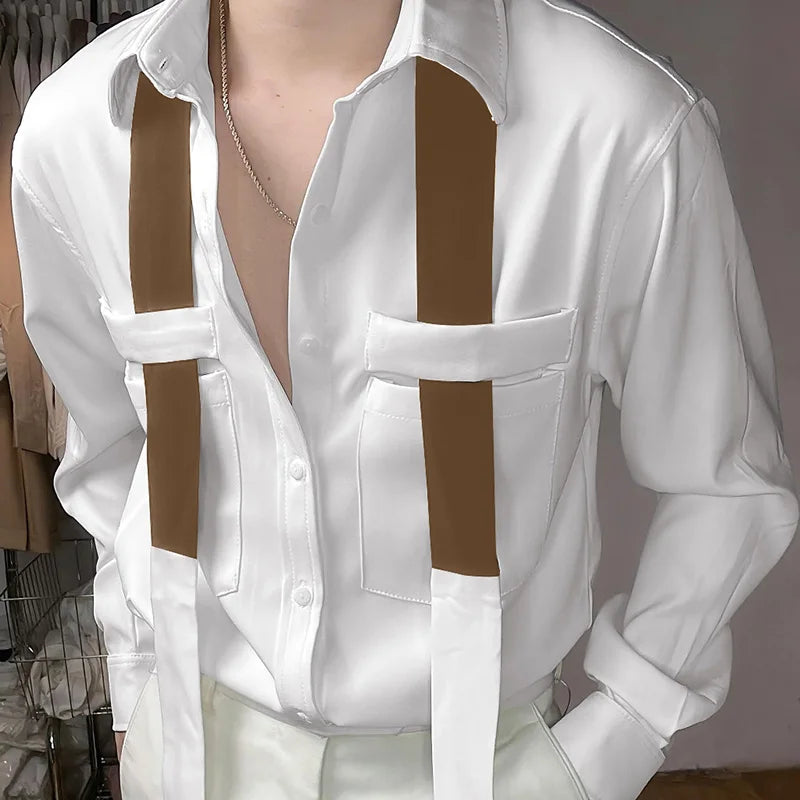 Men's Casual Patchwork Lapel Long Sleeve Button Shirt