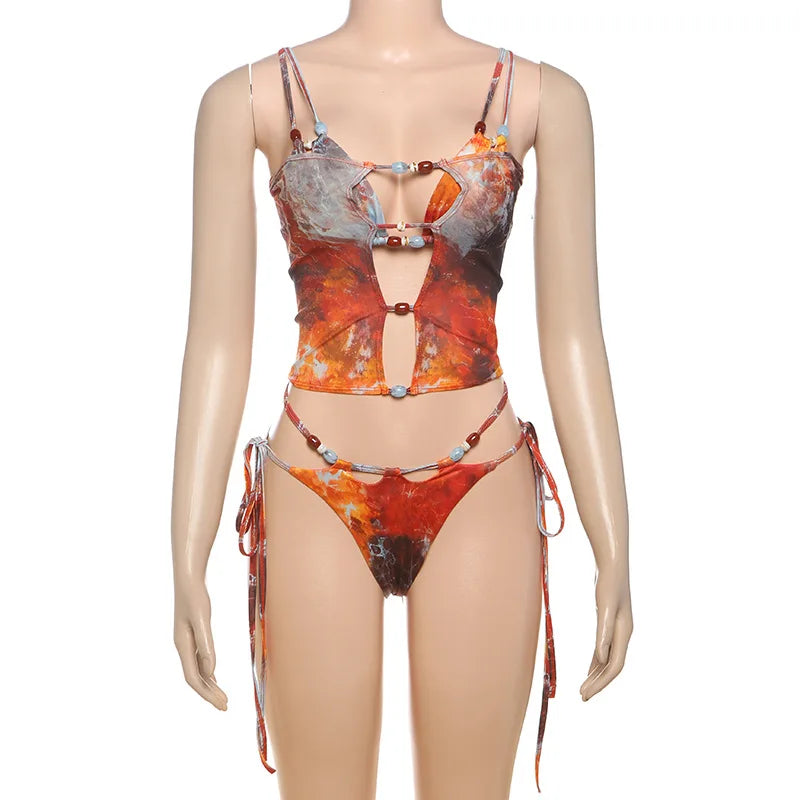 3 Piece Beachwear Bikini Set with Lace Up Skirt - Summer Co-ord Outfit
