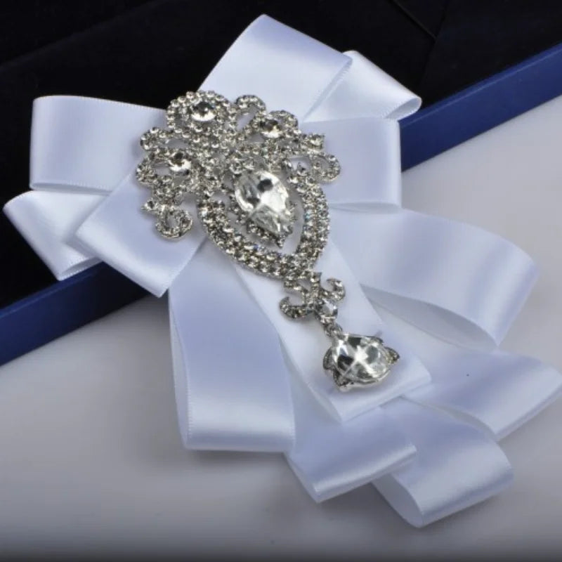 Men's Shirt Necktie Ribbon Bowtie Brooches Rhinestone Crystal  Collar Pins Brooch