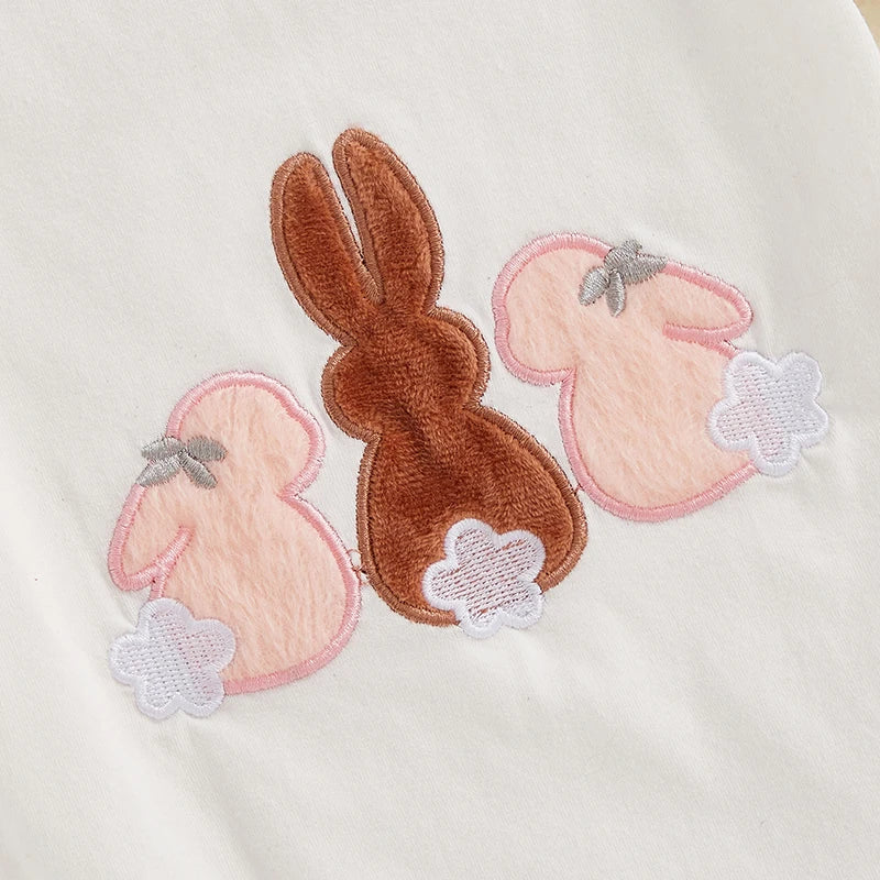 3pcs Baby Girls Easter Clothes Sets 0-18M Rabbit Print Short Sleeve Romper and Shorts Cute Headband