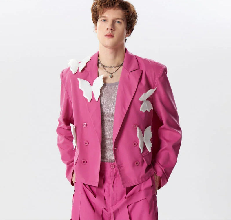 Men's Blazer Patchwork Lapel Long Sleeve Double Breasted Loose Jacket