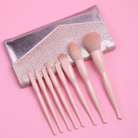 8PCS Pink Vegan Makeup Brushes Set With Bag