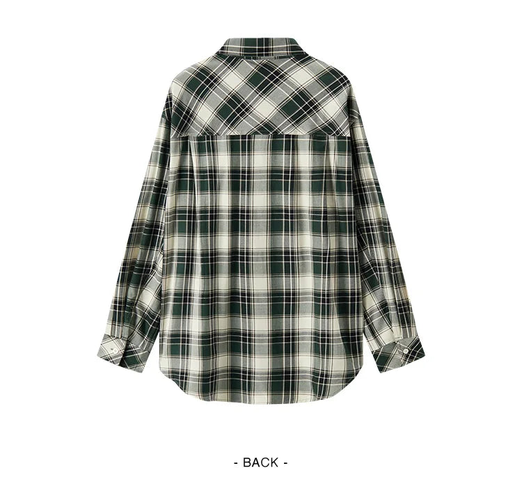 Oversized Drop Shoulder Plaid Shirt Loose Retro Casual Stylish Top