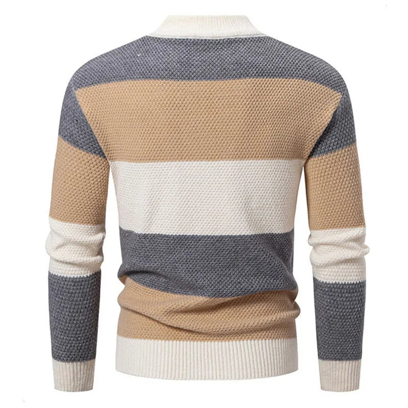 Men's Patchwork Mock Neck Knitted Pullover Sweater | 3 Colours | M–4XL