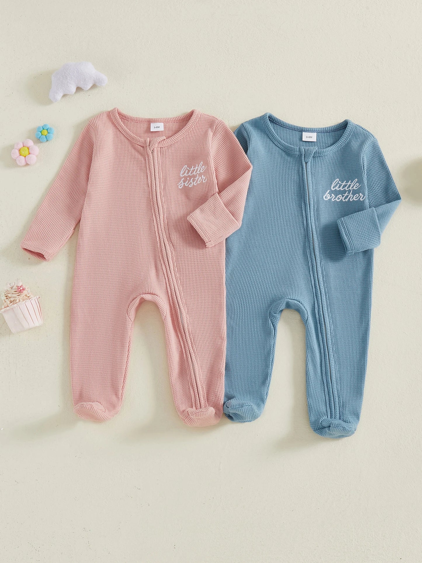 Baby Footed Romper - Long Sleeve Letter Embroidery Jumpsuit (0-12M)