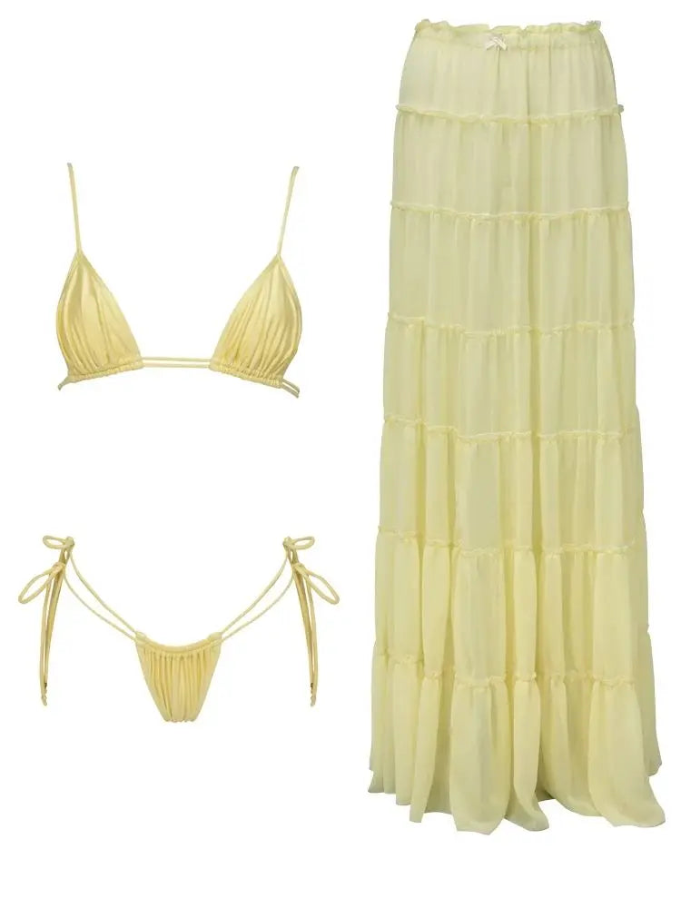 Women's Two-Piece Beach Set - High Waist A-Line Skirt & Bandage Top