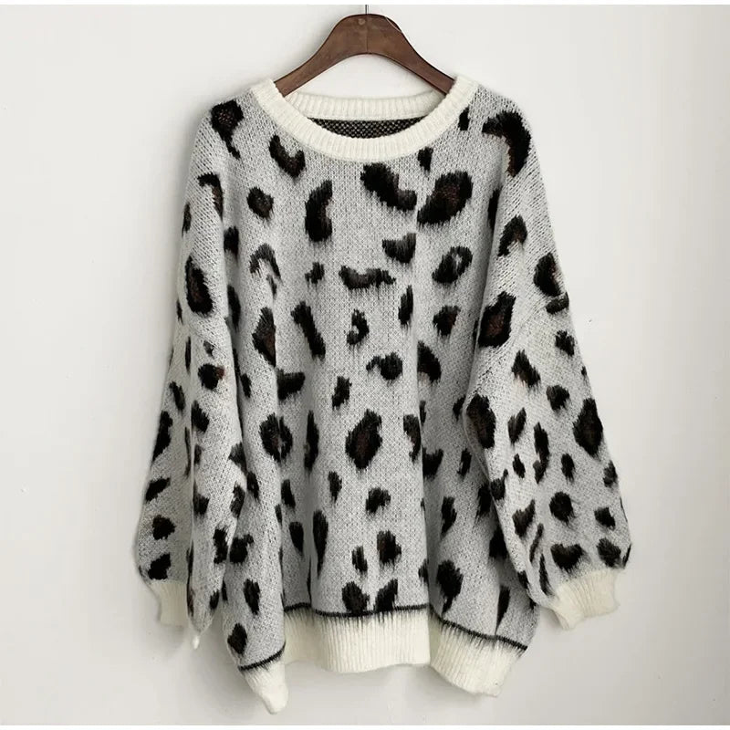 Women's Leopard Print Pullover Loose Oversized Sweater