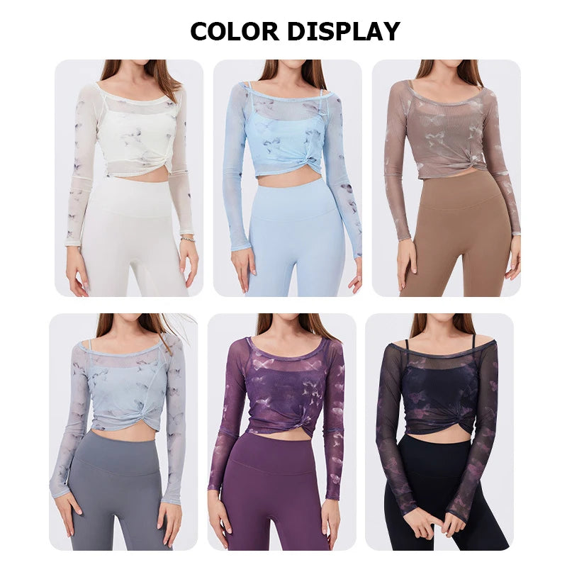 Women's Two Pieces Fitness Yoga Set - Long Sleeve Top and High Waist Leggings Gym Breathable Quick Dry Sportswear Workout Activewear Set