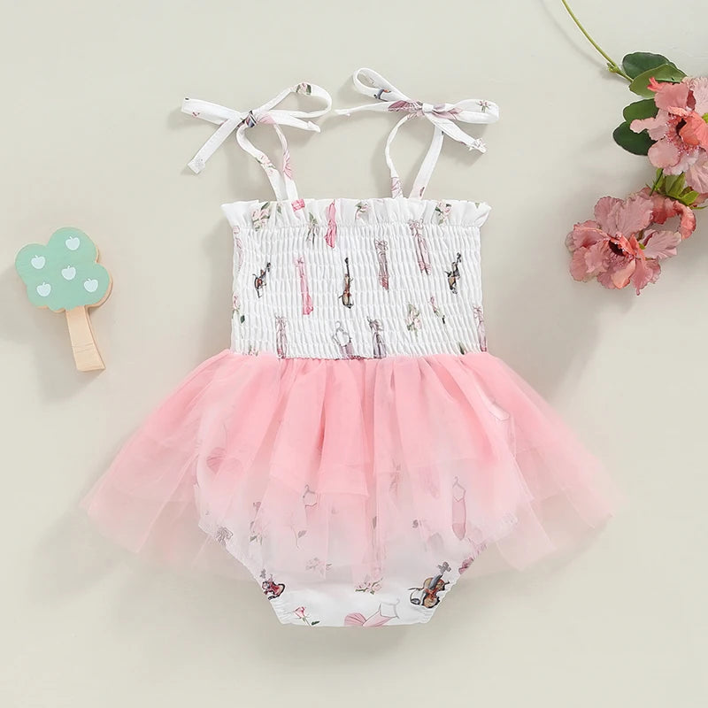 0-18M Lovely Baby Girls Romper Dress Tie-up Sleeveless Pleated Butterfly Tulle Patchwork Summer Jumpsuit