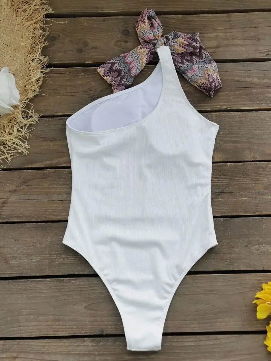 One Shoulder Ruffle Skirt Swimsuit - Women's A-Line Beach Swimwear