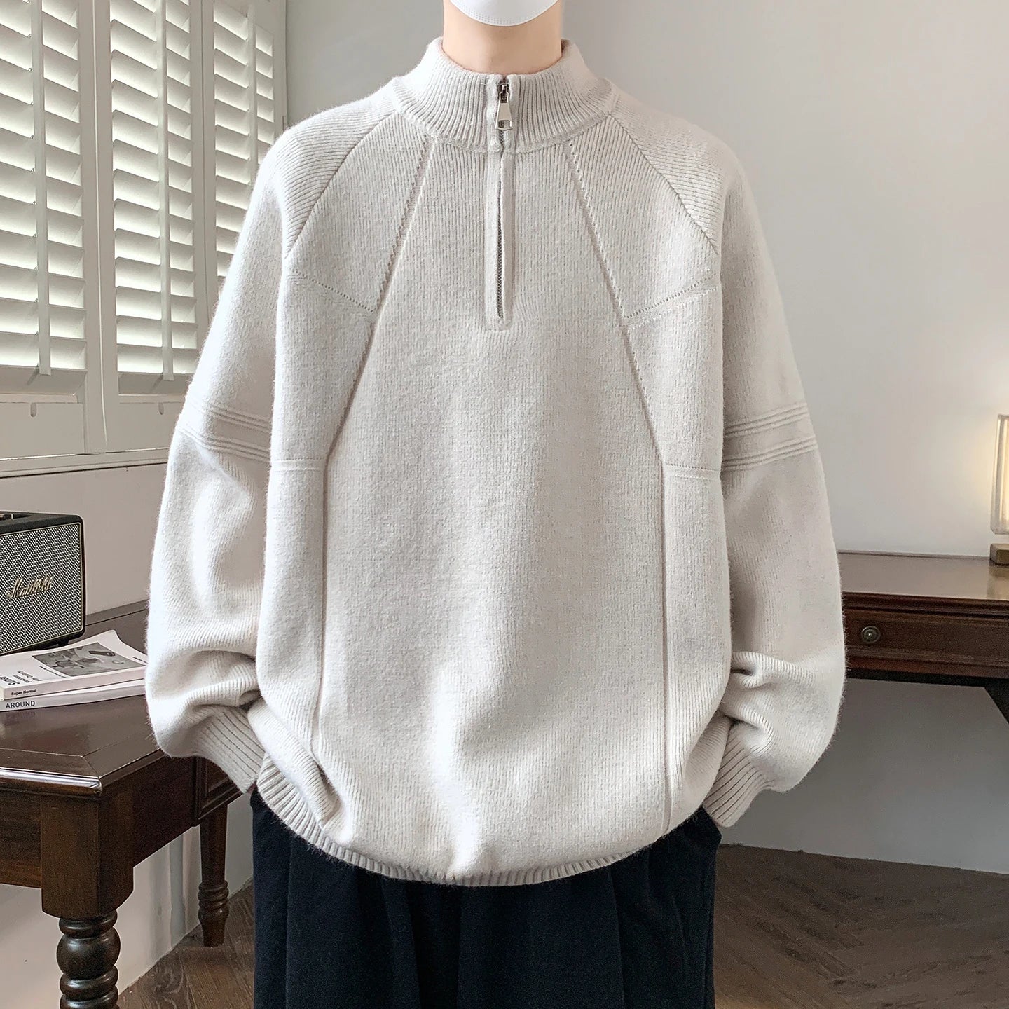 Loose Knit Half Zipper Pullover Sweater