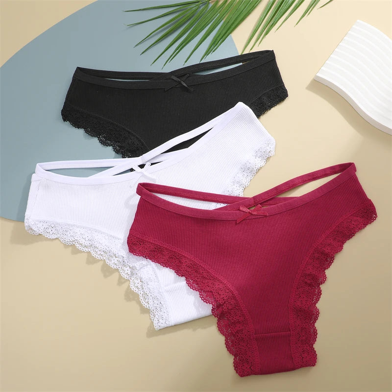 Women's Cotton Panties - 2 Pack Lace Brazilian Briefs Low-Waist