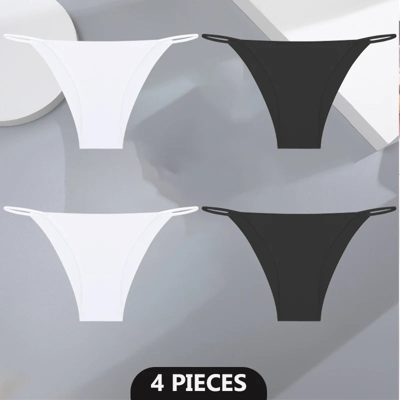 Women's 4Pcs/set Seamless Underwear Ice Silk Briefs Panties Thin Strap Lingerie