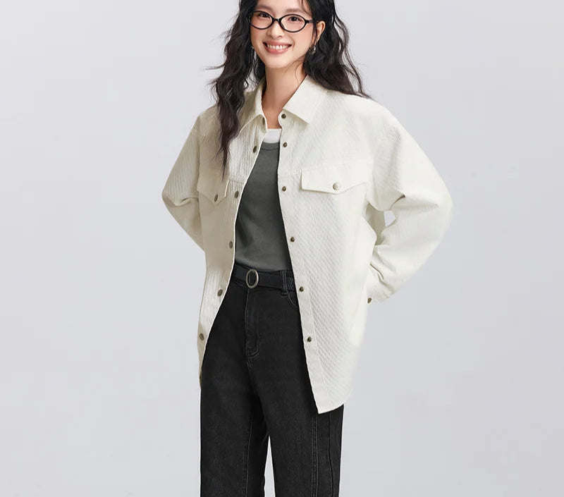 Women's Long Sleeve Diamond Pattern Cotton Shirt - Mid-Length Oversize Top