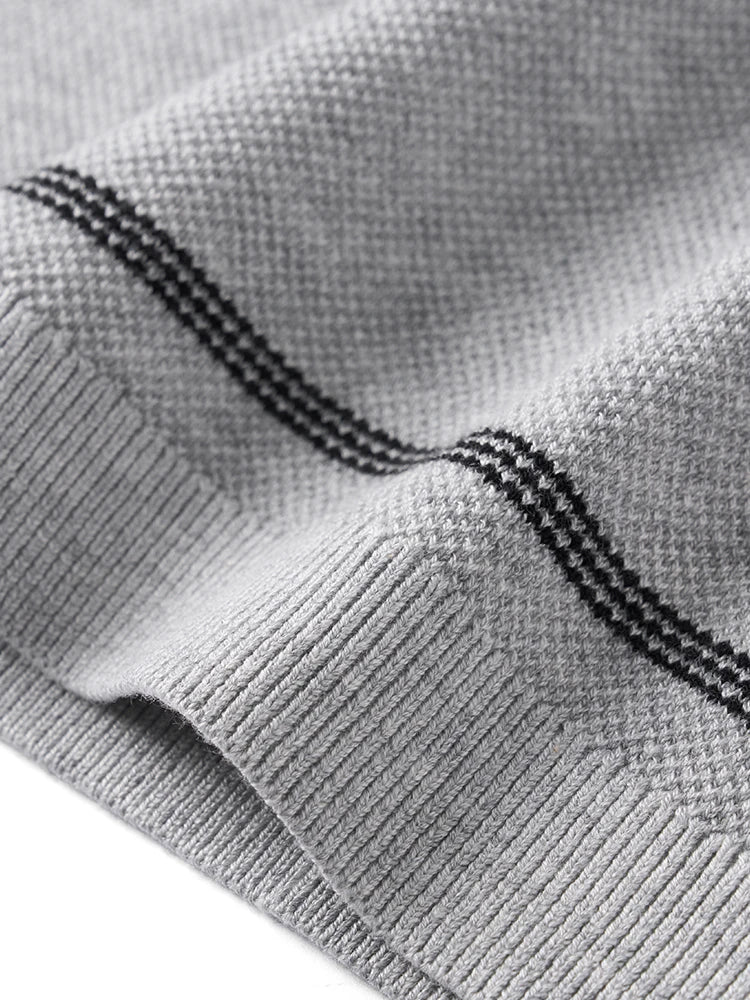 Men's Oversized Soft Knitted Polo Shirt - Striped Design Plus Size