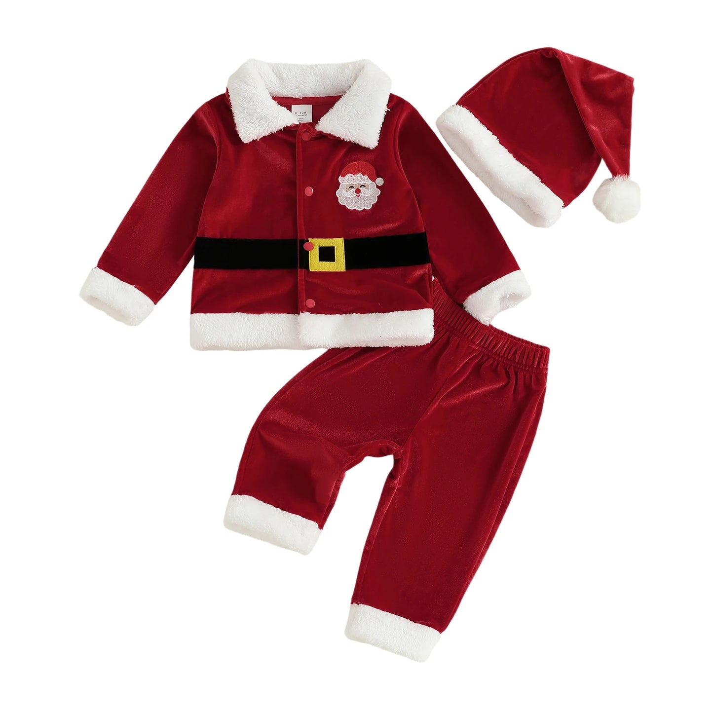 Christmas Santa Costume Set - Kids Lapel Button Down Top & Pants Outfit