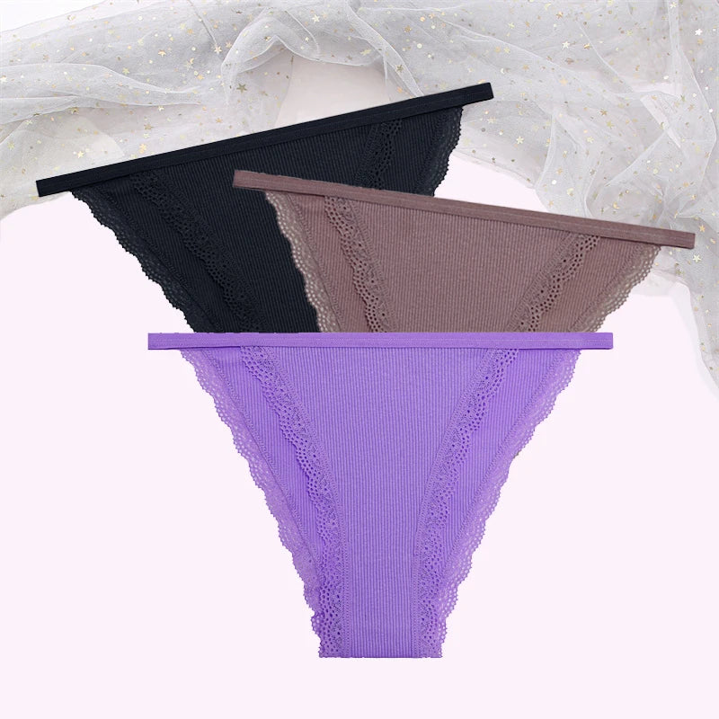 Women's Cotton Lace Briefs 3-Piece Set - Comfortable Underwear