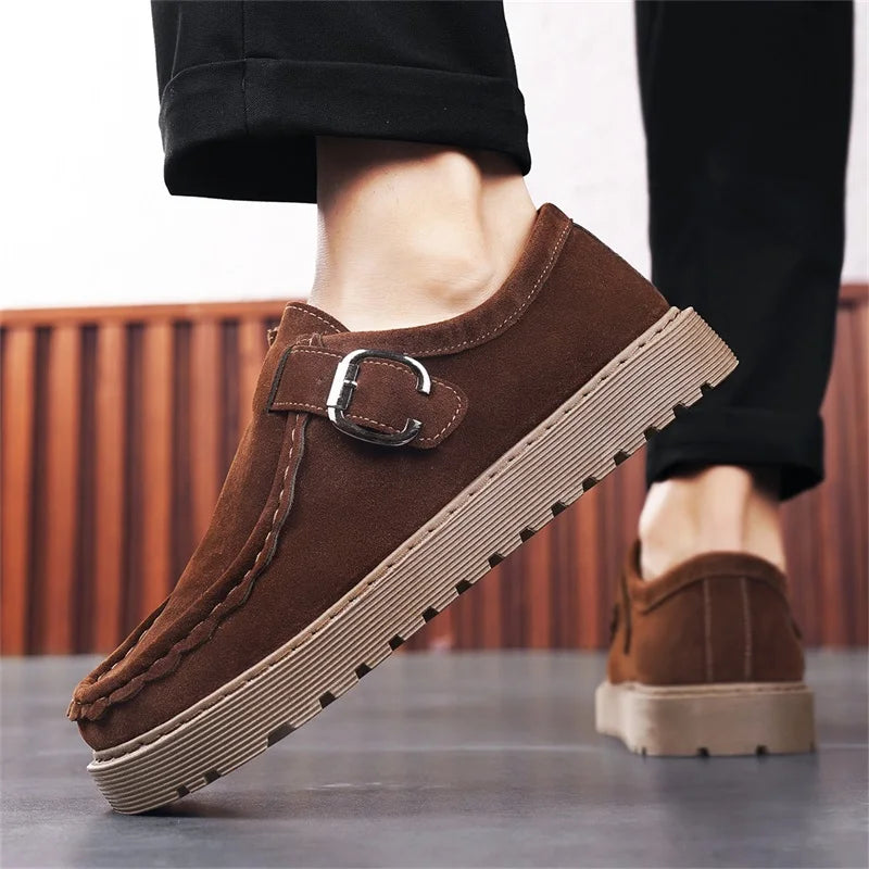 Men's Platform Sneakers - Buckle Closure Tennis Sports Shoes