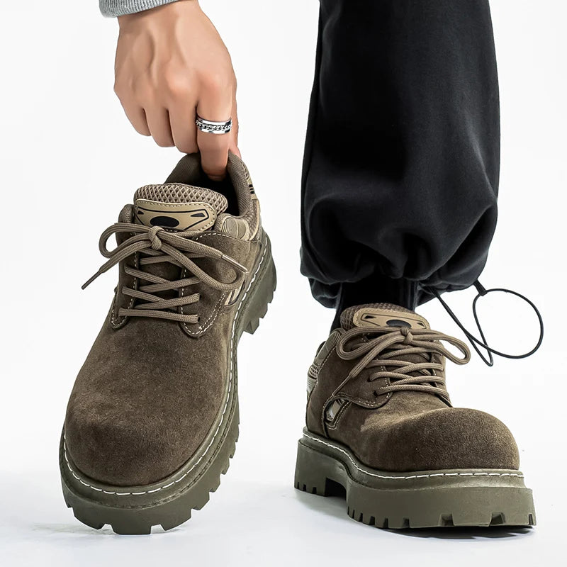 Men's Platform Suede Sneakers - Lace-Up Casual Outdoor Shoes