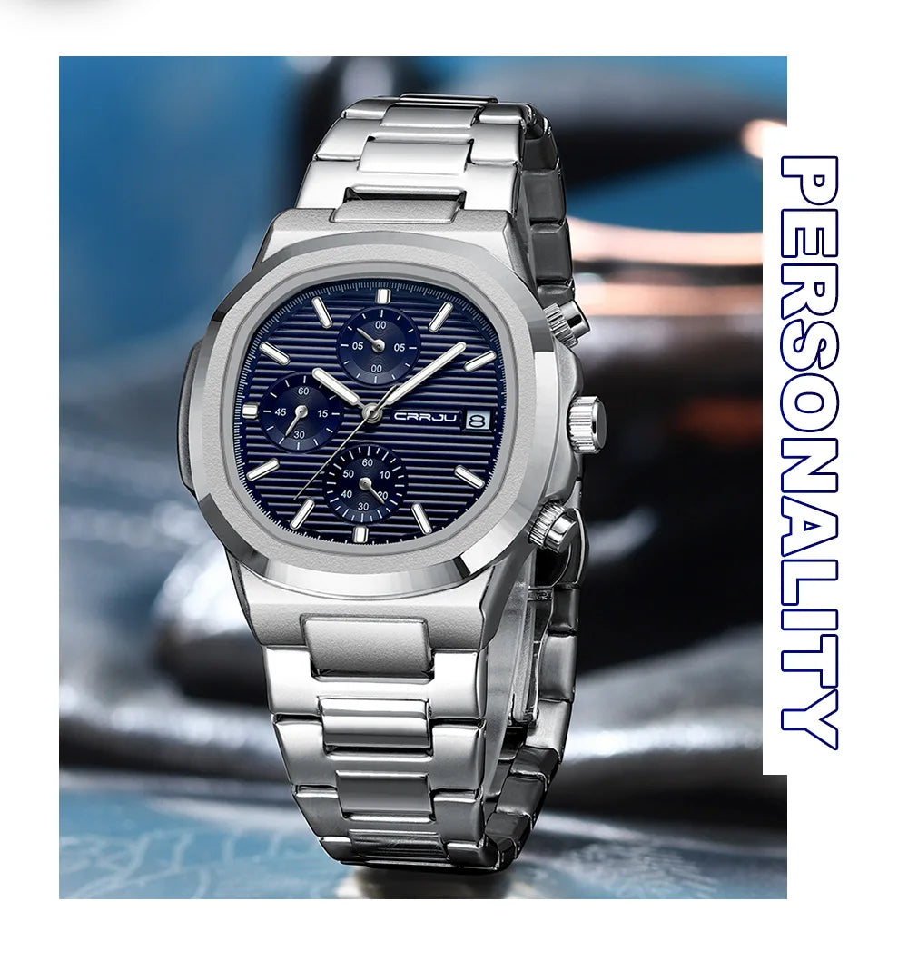 Men's Business Watch - Square Dial Stainless Steel with Luminous Date