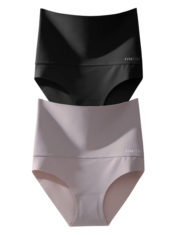 Women's 2Pcs High Waist Underwear Seamless Tummy Control Comfortable Solid Briefs Sports Soft Bodysuit Shapewear