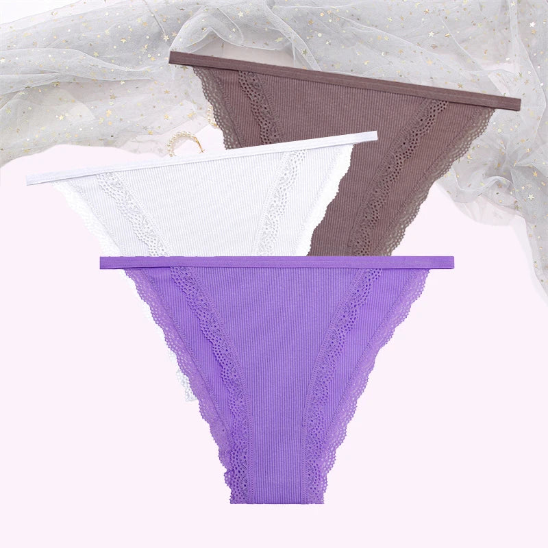 Women's Cotton Lace Briefs 3-Piece Set - Comfortable Underwear