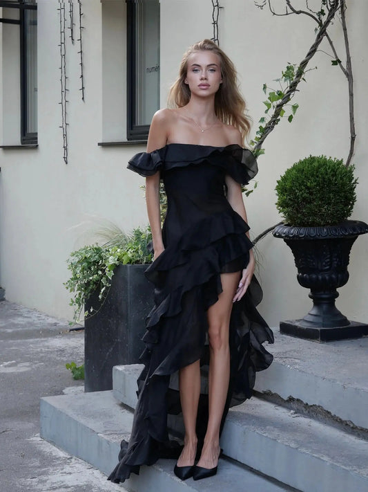 Women's Metallic Chiffon Ruched Dress with Ruffle Bikini & Skirt Set