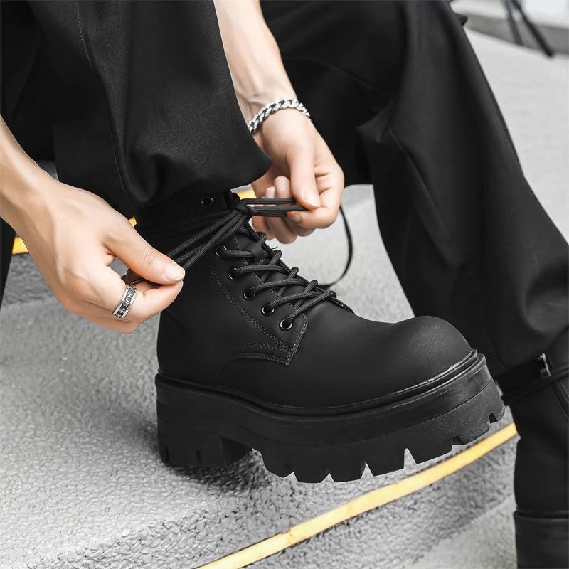 Men’s Platform Lace Up Plush Chunky High Top Ankle Boots