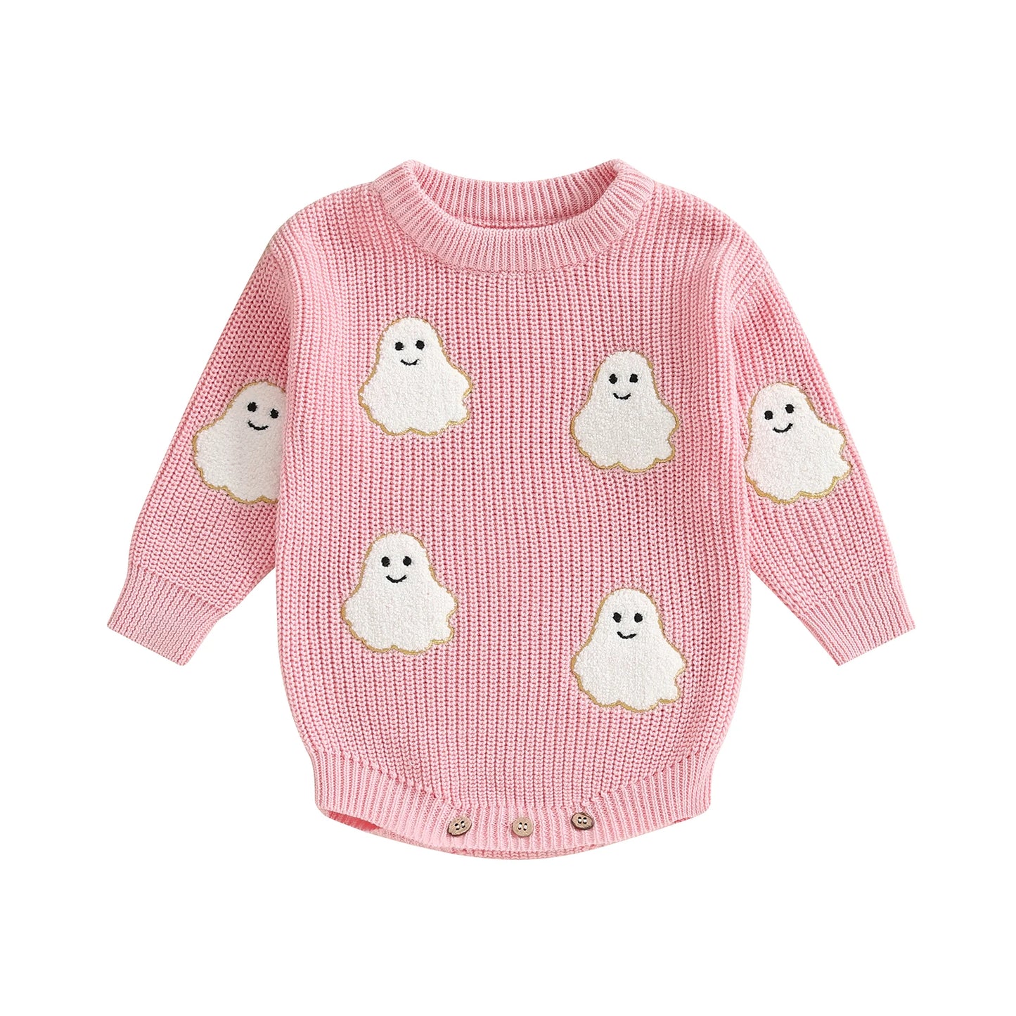 Baby Halloween Sweater Romper - Ghost Embroidery Crewneck Long Sleeve