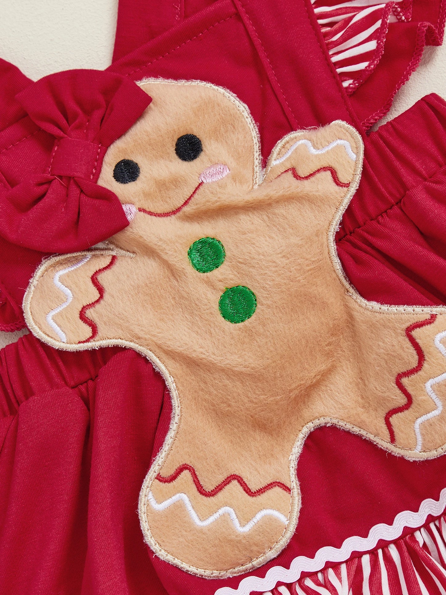 Baby Girls Christmas Romper Dress - Gingerbread Man Flying Sleeve Jumpsuit with Bow Headband (0-18M)