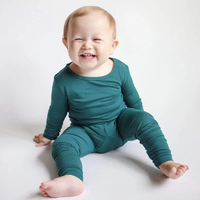 Bamboo Fibre Toddler Kids Boy Girl Pyjamas - Solid Hight Elasticity Breathable Sleepwear Loungewear Set For 9M-7T